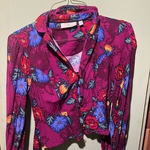 Anthropologie Pink Fitted Notched Collar Blouse